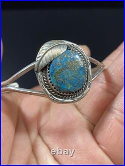 Navajo VTG Native American Sterling Silver Turquoise Leaf Cuff Bracelet Signed Navajo VTG Native American Sterling Silver Turquoise Leaf Cuff Bracelet Signed