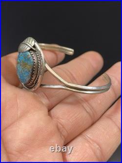 Navajo VTG Native American Sterling Silver Turquoise Leaf Cuff Bracelet Signed Navajo VTG Native American Sterling Silver Turquoise Leaf Cuff Bracelet Signed