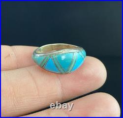 Navajo VTG Signed JE Native American Sterling Silver 925 Turquoise Inlay Ring