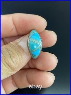 Navajo VTG Signed JE Native American Sterling Silver 925 Turquoise Inlay Ring