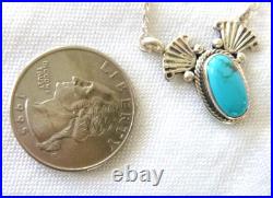 Navajo Verley Betone Kingman Turquoise Pendant 20Necklace 925 Sterling Silver
