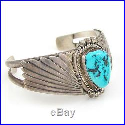 Navajo WILSON PADILLA Hand Stamped Sterling Silver Turquoise Cuff Bracelet G AX