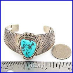 Navajo WILSON PADILLA Hand Stamped Sterling Silver Turquoise Cuff Bracelet G AX