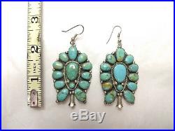 Navajo / Zuni Vintage Turquoise Sterling Squash Blossom Necklace 25 + Earrings