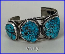 Navajo bracelet, Sterling Silver Large high grade Natural spiderweb turquoise