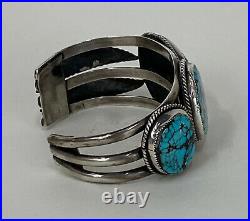 Navajo bracelet, Sterling Silver Large high grade Natural spiderweb turquoise