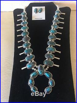 Navajo handmade sterling silver kingman turquoise squash blossom