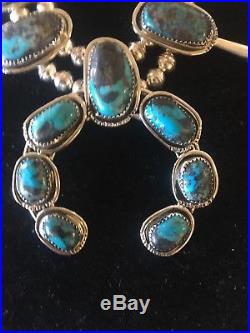 Navajo handmade sterling silver kingman turquoise squash blossom
