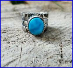 Navajo jewelry Sterling Silver Turquoise Men's ring signedCurtis Pete size8