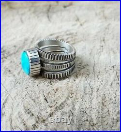 Navajo jewelry Sterling Silver Turquoise Men's ring signedCurtis Pete size8