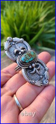 Navajo jewelry Sterling Silver Turquoise adjustable Ring7.75 signedRonald Tom