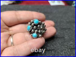 Navajo jewelry Sterling Silver Turquoise cross & bubbles ring SignedGeneva g. A