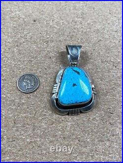 Navajo kingman Turquoise Sterling Silver Pendant Signed Herman Vandever