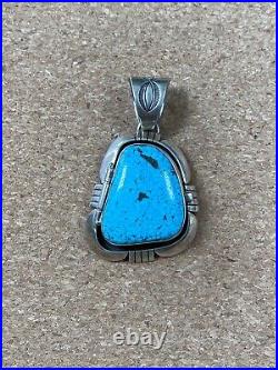 Navajo kingman Turquoise Sterling Silver Pendant Signed Herman Vandever