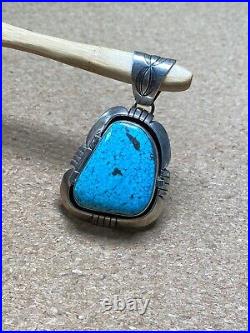 Navajo kingman Turquoise Sterling Silver Pendant Signed Herman Vandever