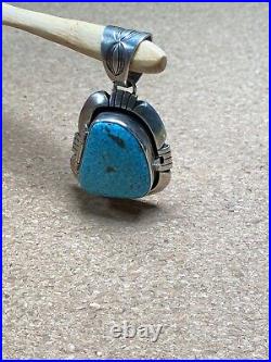 Navajo kingman Turquoise Sterling Silver Pendant Signed Herman Vandever