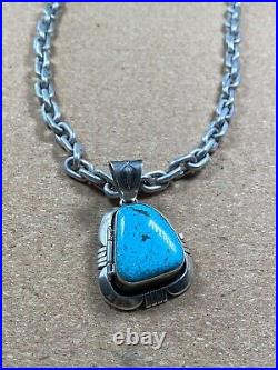 Navajo kingman Turquoise Sterling Silver Pendant Signed Herman Vandever