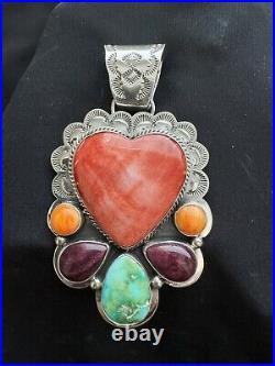 Navajo sterling silver spinyoyster turquoise heart pendant