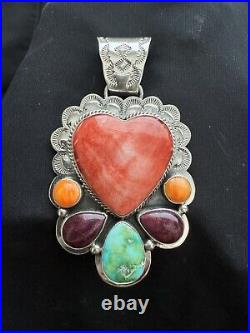 Navajo sterling silver spinyoyster turquoise heart pendant