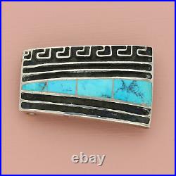 Navajo sterling silver vintage sandcast turquoise (0.75in) belt buckle