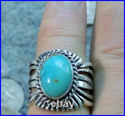 New Kingman Turquoise Sterling Silver Unisex Ring Navajo Russell Sam Size 9 1/2