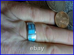 New Mens Sterling Silver Turquoise Inlay Ring Navajo Alfred Tsosie Size 10 3/4