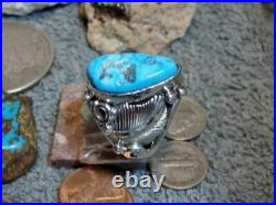 New Mens Sterling Silver Turquoise Leaf Ring Navajo Darrell Morgan Size 12