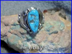 New Mens Sterling Silver Turquoise Leaf Ring Navajo Darrell Morgan Size 12