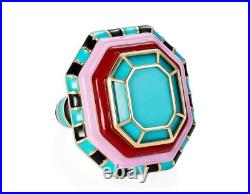 New Turquoise Cocktail Ring Red and Pink Enameling 925 Sterling Silver Jewelry