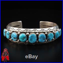 Nine turquoise stone sterling silver. 925 Bracelet Vintage Navajo old dead Pawn