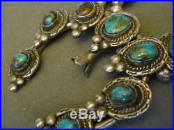 OLD Bisbee turquoise sterling silver squashblossom necklace wt 191 grms NICE