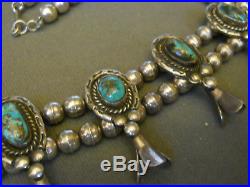 OLD Bisbee turquoise sterling silver squashblossom necklace wt 191 grms NICE