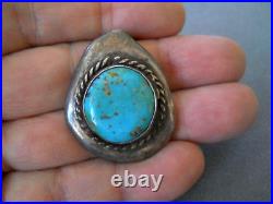 OLD Heavy-Gauge Native American Bright Turquoise Sterling Silver Chain Necklace