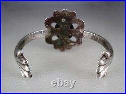 OLD NAVAJO HAND CAST STERLING SILVER & BISBEE TURQUOISE BRACELET small wrist