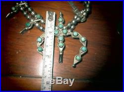 OLD NAVAJO PAWN SQUASH BLOSSOM NECKLACE PENDANTTURQUOISE STERLING SILVER96grm
