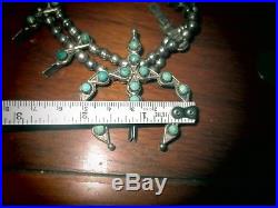 OLD NAVAJO PAWN SQUASH BLOSSOM NECKLACE PENDANTTURQUOISE STERLING SILVER96grm