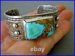OLD Native American Turquoise Sterling Silver Thunderbird Whirling Logs Bracelet