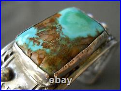 OLD Native American Turquoise Sterling Silver Thunderbird Whirling Logs Bracelet
