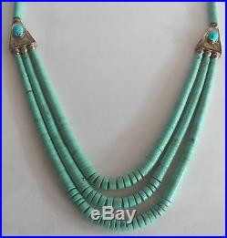 OLD PAWNNAVAJOHAND STAMPED STERLING SILVERTURQUOISE HEISHI BEADNECKLACE135g