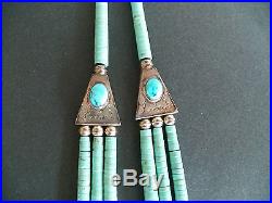 OLD PAWNNAVAJOHAND STAMPED STERLING SILVERTURQUOISE HEISHI BEADNECKLACE135g