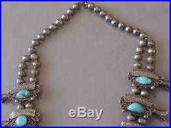 OLD PAWN LARGE Sterling Silver & Sleeping Beauty Turquoise Squash Blossom