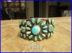 OLD PAWN NAVAJO Sterling Silver PETIT POINT Turquoise CLUSTER Bracelet