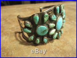 OLD PAWN NAVAJO Sterling Silver PETIT POINT Turquoise CLUSTER Bracelet