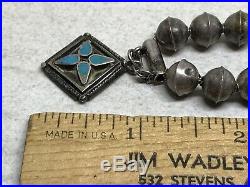 OLD PAWN Navajo Sterling Silver Bench Bead Turquoise Pendant 17 Necklace