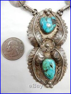OLD PAWN Sterling Silver Feather Squash Blossom with Turquoise, 68 grams, PW6