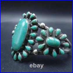 OLD PAWN Vintage NAVAJO Heavy Sterling Silver TURQUOISE Cluster Cuff BRACELET