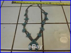 Old Pawn Zuni Sterling Silver & Turquoise Squash Blossom Needlepoint Necklace