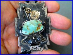 OLD Southwestern Native American Navajo Green Turquoise Sterling Silver Bolo Tie