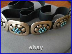 OLD Southwestern Native American Turquoise Cluster Sterling Silver Concho Belt