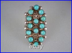 OLD ZUNI STERLING SILVER & 14 SNAKE-EYE TURQUOISE CLUSTER RING size 7